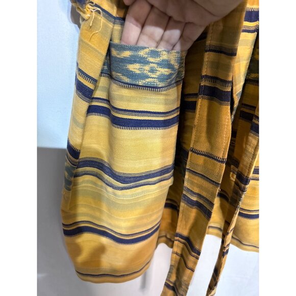 Arloom Womens Yellow & Navy Striped Cotton Kimono Robe With Waist Tie - Picture 5 of 7